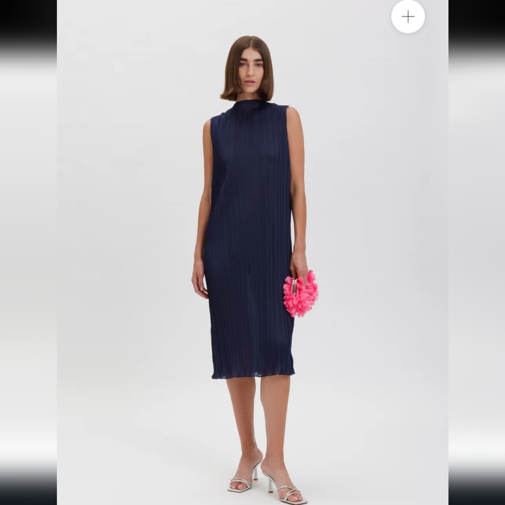 WEILI ZHENG Chic Navy Sleeveless Midi Dress